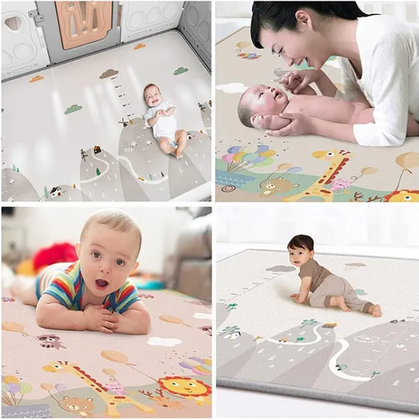 Animal Theme Double Sided Water Proof Extra Large Fordable Foam Baby Play Mat Folding Mat Baby Crawling Mat - (Design May Vary - Multicolor)