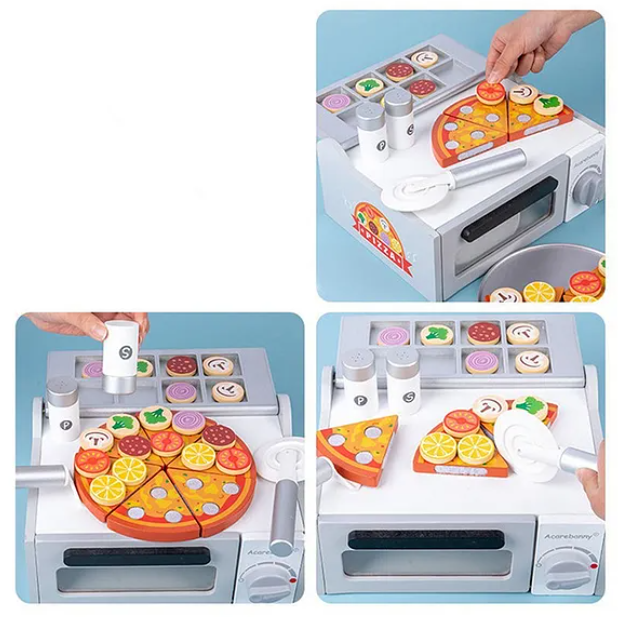 Wooden Pizza Oven Toys For Kids Cooking Educational Game Pizza Toy Fun Entertainment Enjoyable Role Pretend Play Kids Toys Multicolor