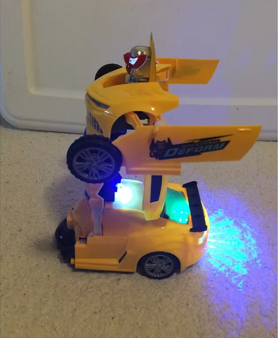 Battery Operated Auto Convertible Robot Car Toy for Kids Transforming Robot Sport Car Toy- Yellow
