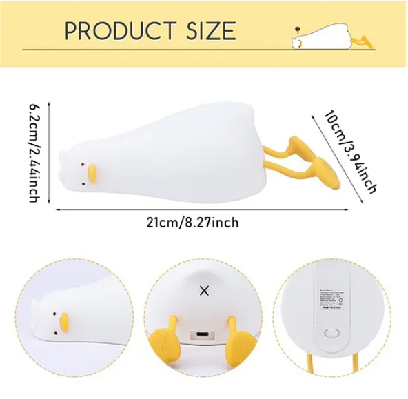 Cute Duck Silicone Night Light Squishy LED Animal Night Light Silicone Dimmable Timed Bedside Lamp Kawaii Light Up USB Rechargeable Lying Flat Duck Touch Light Night Lamp - Multicolor