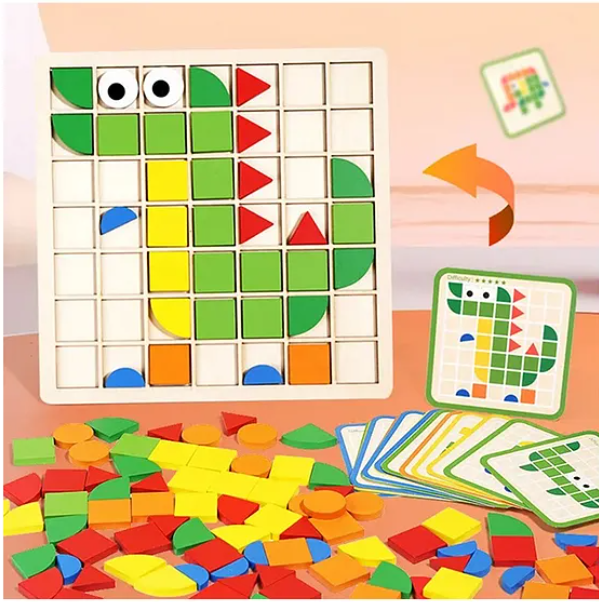 Cartoon Wooden Creative Jigsaw Puzzles Shape Matching Game Wooden Kids Educational Toy CPC CE 120 Pieces Mosaic Puzzles Multicolor