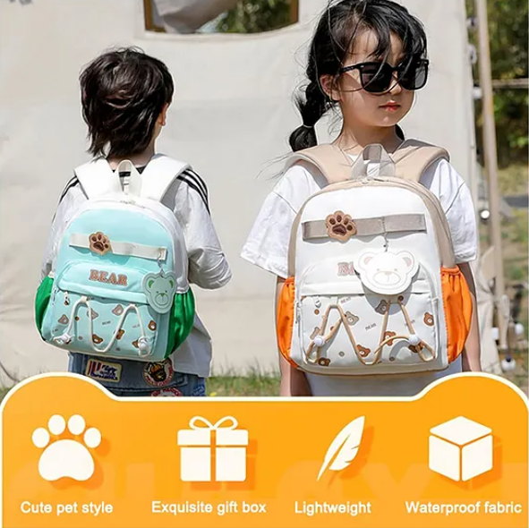 School Bags Cute Bear Paw Theme Backpack For Kids With Adjustable Straps Premium Design Bag For Kids Best For School Picnic Holidays - Height 12 Inches