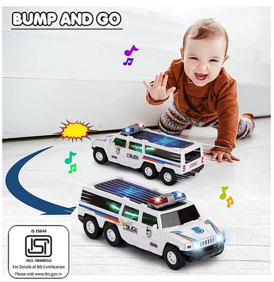 Police Car Toy for Kids with Light & Sound 360 Degree Rotating Bump and Go Action SUV Police Car with Siren and Light - (PACK OF 1)