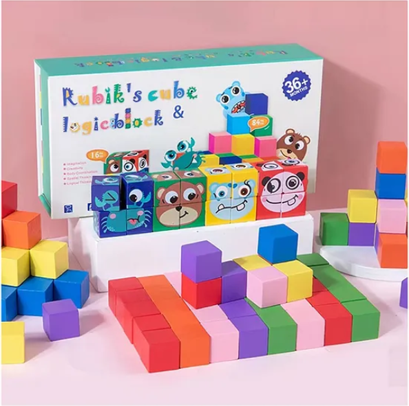 Rubik's Cube And Logic Blocks Toys Educational Face Changing Cube Block Shape Recognition Hand-eye Coordination Kids Toys - Multicolor
