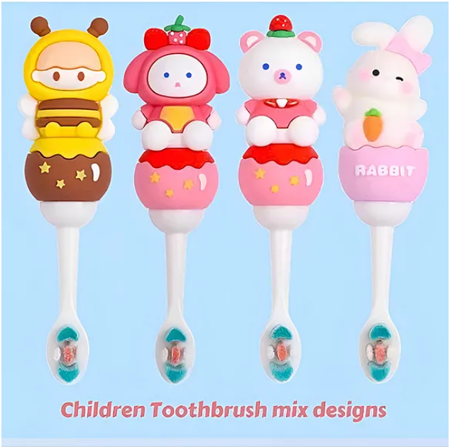 Toothbrush For Baby And Kids Cute Kawaii Cartoon Design Colorful Soft Toothbrush For Babies And Kids Extra Microfiber Soft Bristles With Silicone Grip And Spilt Bristle - (Pack of 1 Color And Design May Vary)