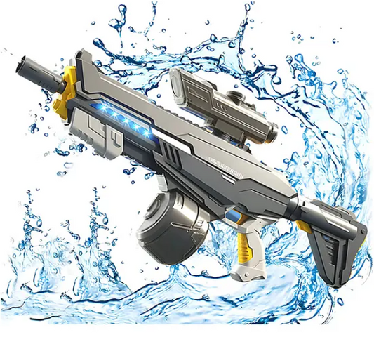 2 IN 1 Electric Water Gun Powerful Automatic Water Gun 1420ml with Light-up Toys to 35 Ft Outdoor Toy Holi water gun modern combat Electric water gun long range dual mode water gun toy for kids & adults - Color May Vary