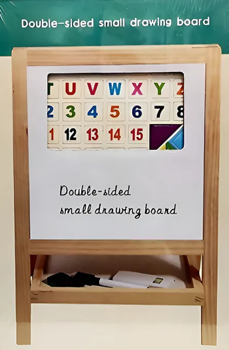 Wooden Magnetic Double-sided Small Drawing Board With Balck And White Board Adjustable Standing Easel Marker Duster Chalkbox Alphabets Number Set Wooden Toy Magnetic Toy Educational Toy For Kids - Multicolor