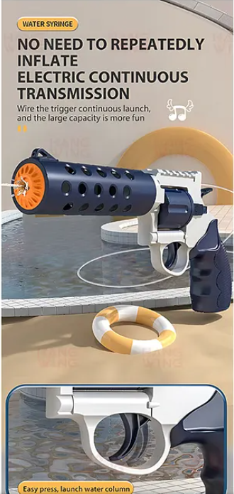 Realistic Water Gun Toys For Kids Electric Revolver Single Water Gun Toys With Water Backpack Repeater Automatic Water Spray Gun - Multicolor