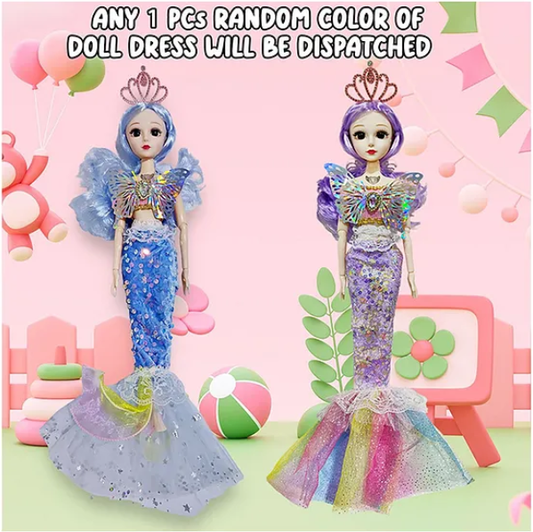 Musical Mariah Mermaid Fashion Doll Toys For Kids with 3D Eyes, Folding Pretend Play Gift for Girls Kids Role Play Toys (Pack of 1 Color & Design May Vary) - Height 35 cm