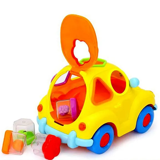 Electronic Toy Car With Music & Light And Puzzle Sorters - Multicolour