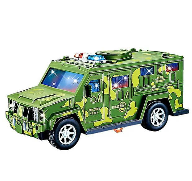 Military Car Money Safe Box For Kids Coin Cash Savings Box Bump n Go Military Car With Lights Sound Music Toy Car For Children Color May Vary
