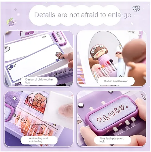 Ninis Happy Time Pencil Case For Kids With Password Lock Multi-layer Pencil Box For Kids - Multicolor