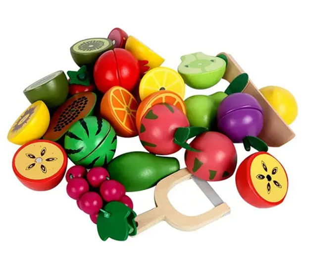 Children's Wooden Emulational Magnetic Cut Fruits And Vegetables Basket Game Play Toys Baby Toys Kitchen Educational Toy Food Set - Multicolor
