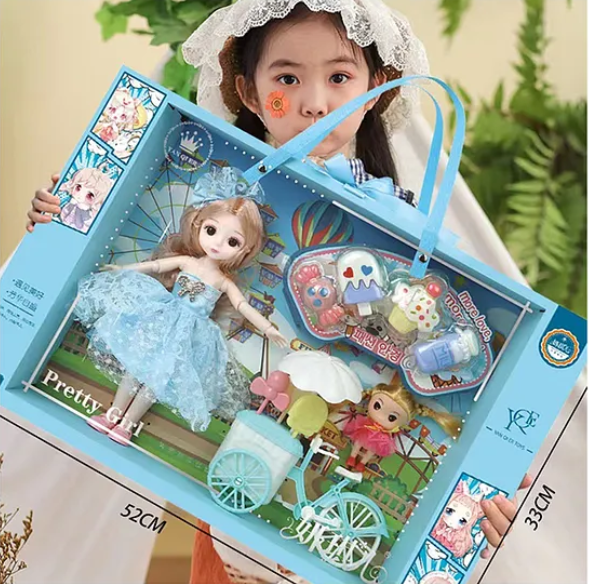 Missy & Sissy Pretend Character Playset Doll Toys For Kids With Ice Cream Buggy and 4 Desserts Gift Set Role Play Toy For Girls - Multicolor - Height 52 cm