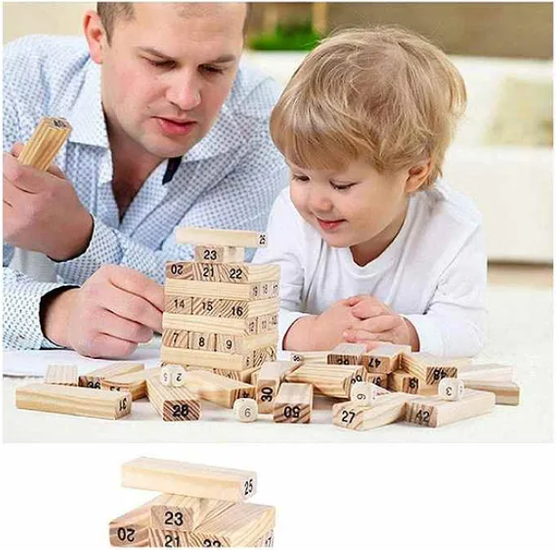 Wooden Building Block with Dice Brown - 51 pieces