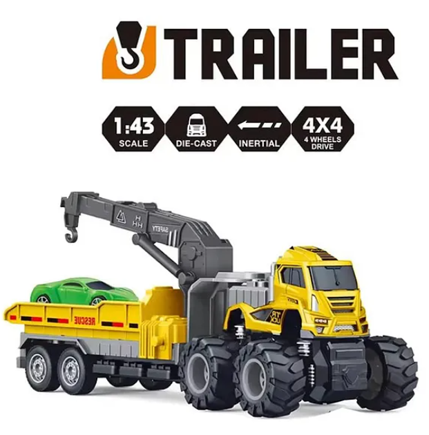 1:43 Scale Alloy Die-cast Friction Powered Transport Car Trailer Truck Toys For Kids 4x4 Wheel Drive Road Truck (Pack of 1 Color May Vary)