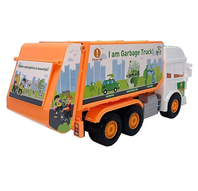 Friction Powered Garbage Truck Lights And Music City Service Drive Road Super Truck Vehicle Car Toy For Kids - (Color May Vary)