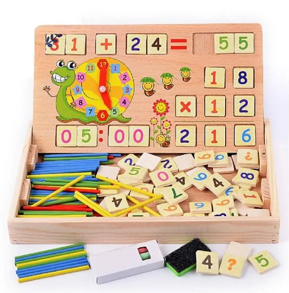 Wooden Multi Functional Learning Box - Beige & Multi Colour