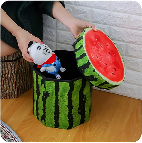 Fruit Folding Footstool Seat Storage Box Round Storage Chest Padded Box For Kids And Adults - Design May Vary - Multicolor