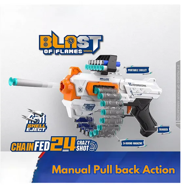 Blast of Flames Soft Bullet Gun Toys For Kids Chain Fed 24 Magazine Round Fun Entertainment Engaging Kids Toys Bullet 40 pcs - Multicolor