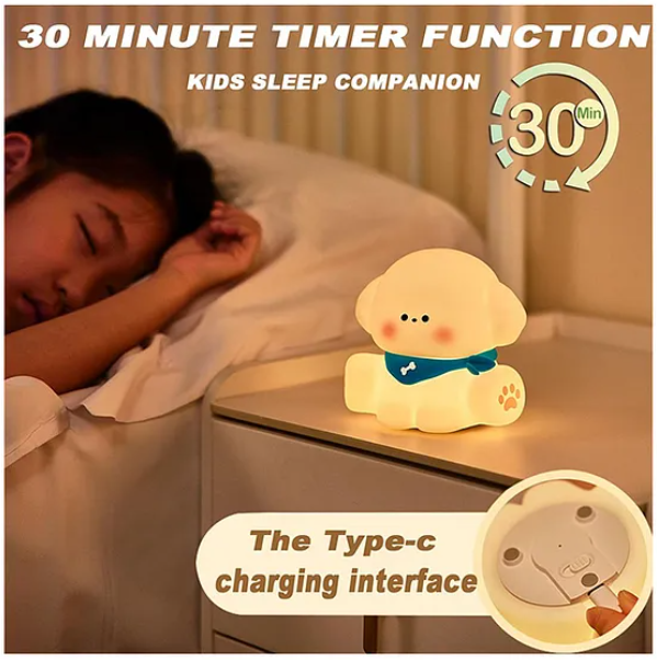 Cute Puppy Night Light Squishy Silicone LED Animal Night Warm Light Three Dimming Mode With Large Capacity Battery Timed - Multicolor