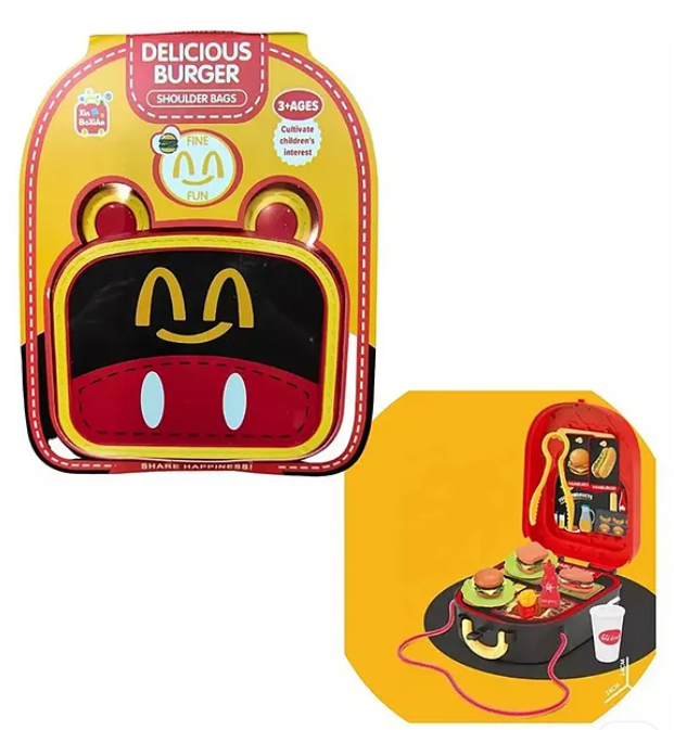 Delicious Burger Shoulder Bag Role And Pretend Play Toys For Kids With Fast Food Accessories Set Toys for Boys And Girls Fun Entertainment Role Plays Kids Toys Perfect Gift For Kids 15 Pieces - Height 7.8 Inches