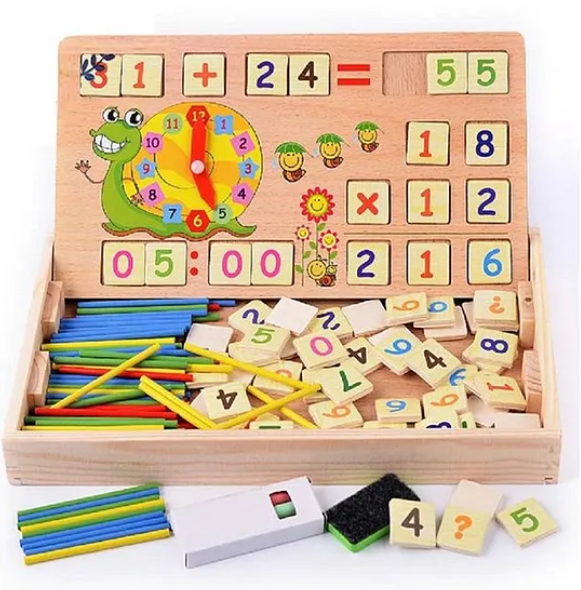 Wooden Multi Functional Learning Box - Beige & Multi Colour