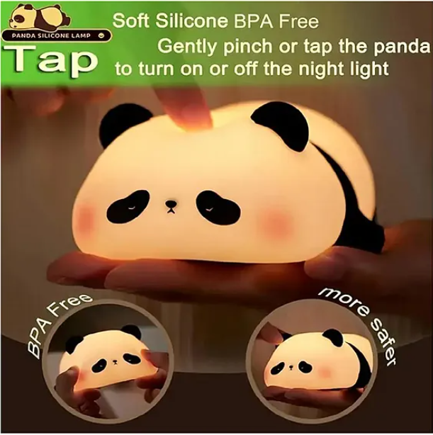 Cute Panda Silicone Night Light Squishy LED Animal Night Light Silicone Dimmable Timed Bedside Lamp Kawaii Light Up USB Rechargeable Panda Touch Light Night Lamp Multicolor