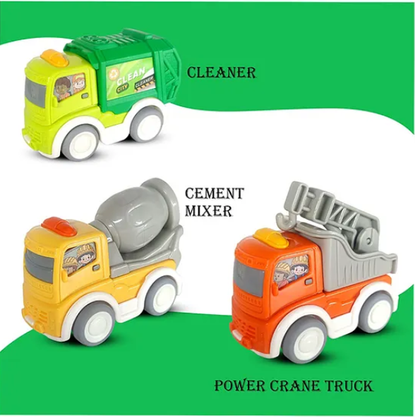 Pull Back Construction Vehicle Set Toy | Bulldozer, Mixer & Dump Truck for Kids | Fun Entertainment Kids Toys Pack of 3 - Multicolor