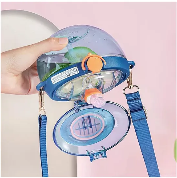Cute Round Water Bottle, Soft Silicone Straw with DIY Stickers Beautiful Design, BPA-Free for Kids 450 ML Color May Vary