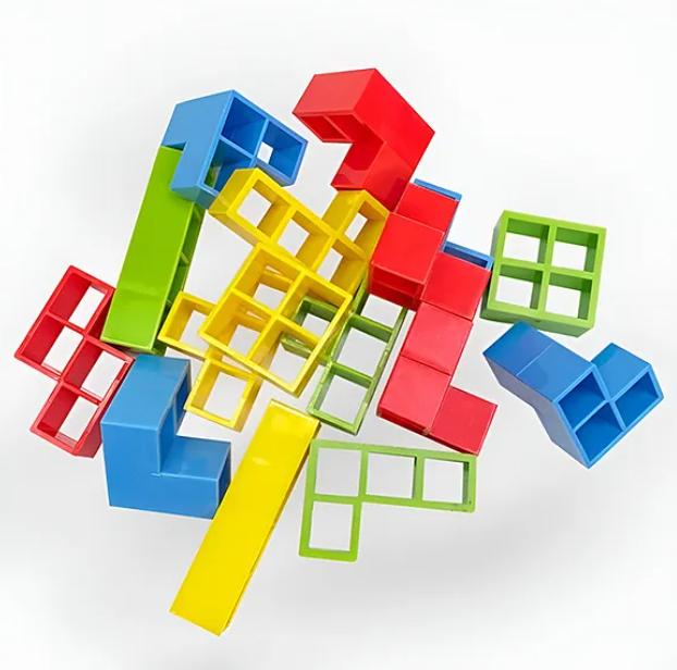 Swinging Tower Game Toys For Kids Adults Tetra Tower Stacking Blocks Toys For Kids Adults Balance Building Blocks Toys Family Fun Travel Entertainment Toys 24 pcs (Multicolor - Design May Vary)
