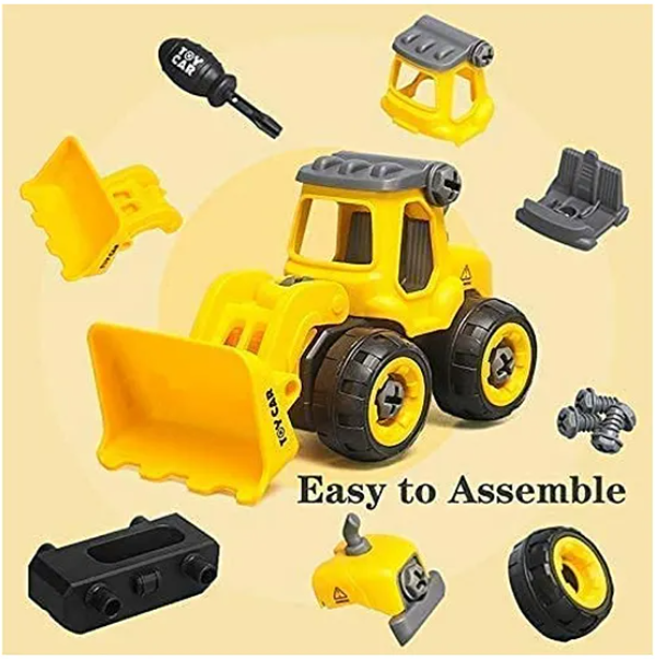DIY Removable & Assembly Construction Vehicle Truck Toys For Kids With Screw Driver 4 Pieces (Pack of 1 Color May Vary)