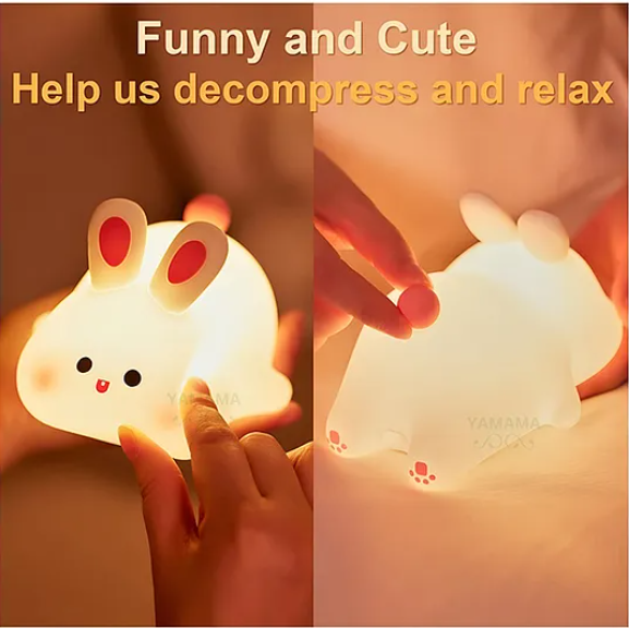 Big Face Rabbit Silicone Night Light Squishy LED Animal Night Light Silicone Dimmable Timed Bedside Lamp Kawaii Light Up USB Rechargeable Rabbit Touch Light Night Lamp Multicolor