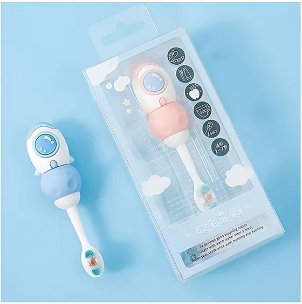 Toothbrush For Baby And Kids Cute Space Astronaut Design Soft Extra Microfiber Soft Bristles Unisex Super Soft Manual Finger Toothbrush - (Pack of 3 Color And Design May Vary)