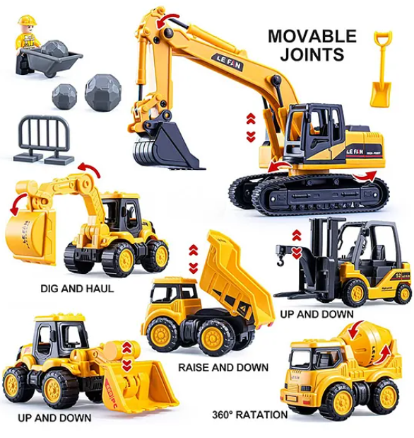 Little Engineer Mini Construction Truck with Dumper Hydraulic Excavator Bulldozer 6 Pieces - Multicolor