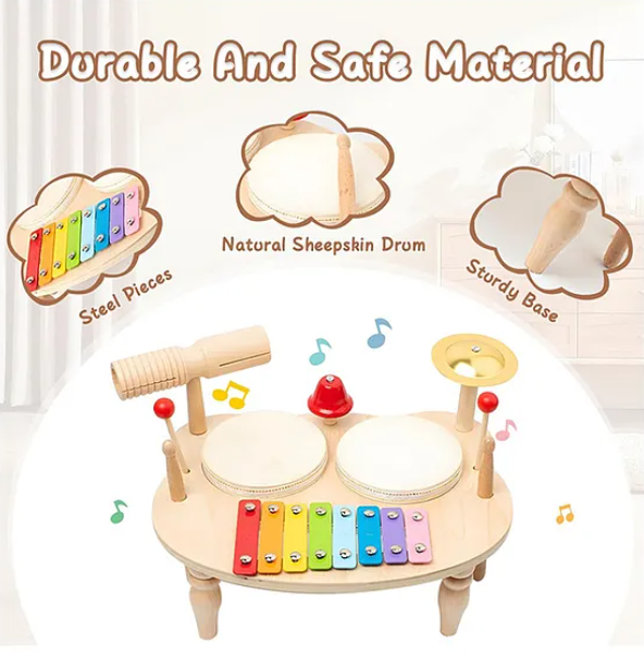 Wooden Drums Xylophone Cymbal And Bells Multi Instrument
