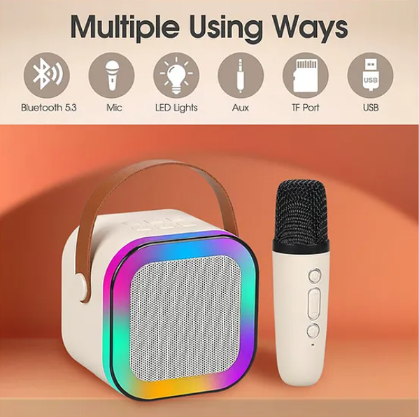 Karaoke Machine for Kids Adults Mini Portable Blue-Tooth Karaoke Speaker with Wireless Microphone and Dynamic Lights Birthday Gift Home KTV Outdoor Travel - Colors May Vary