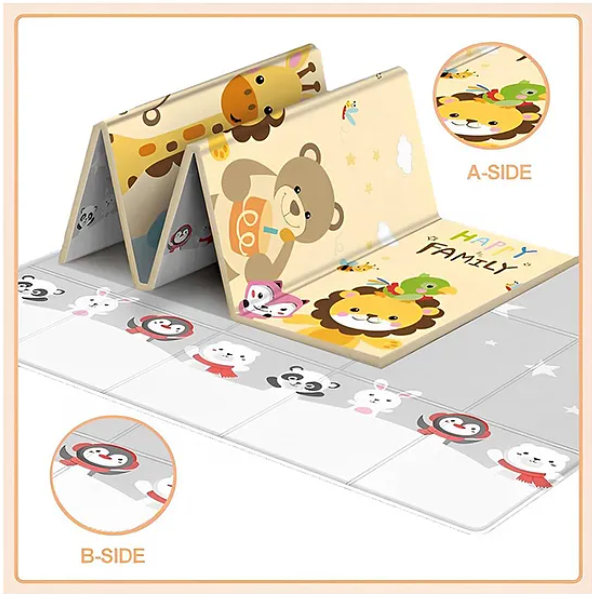 Cute Baby Happy Family Theme Double Sided Water Proof Extra Large Fordable Foam Baby Play Mat Folding Mat