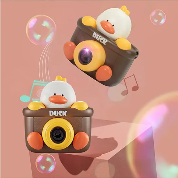 Cute Cartoon Animal Duck Bubble Camera for Kids Bubble Machine with Bubble Refill Bottle, Realistic Shutter Light and Sound Effect - Multicolor