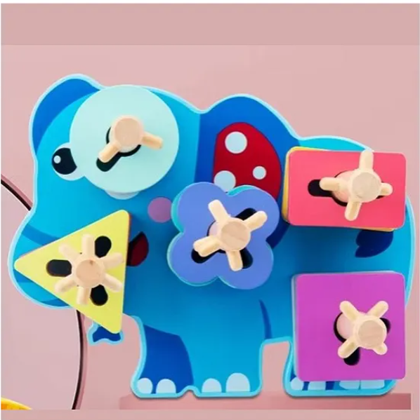 Wooden Elephant Geometric Shape Matching Blocks Toys For Kids Montessori Baby Fun Educational Learning Gift Toys Multicolor
