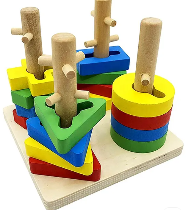 Preschool Geometric Wooden Shape Sorter Toy - Multicolour