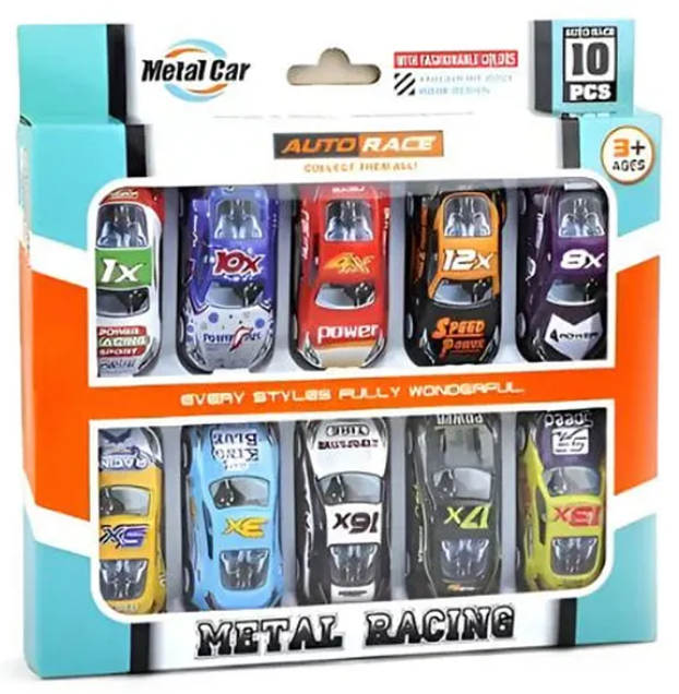 Racing Car Toys For Kids Colorful Alloy Metal Die-cast Pull Back Powered Fun Engaging 10 Pcs Multicolor