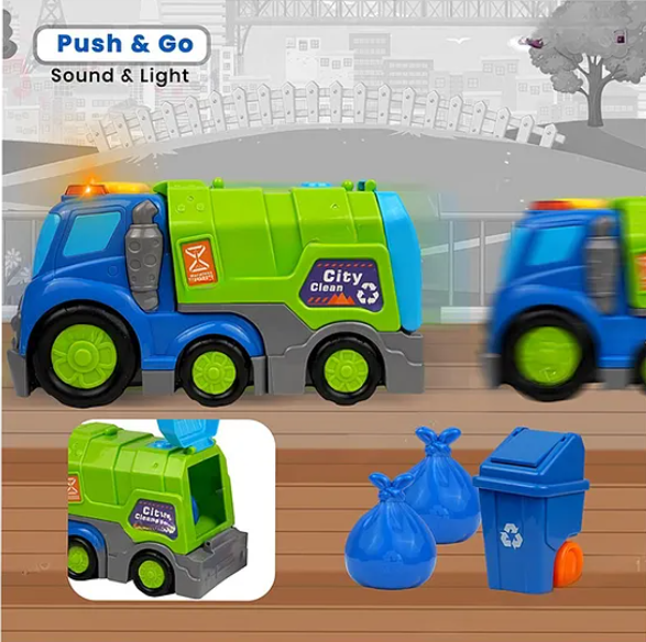 Friction Powered Garbage Truck Toys For Kids With Opening Doors, Light & Music Model Collection Fun Educational Learning Kids Toys Multicolor
