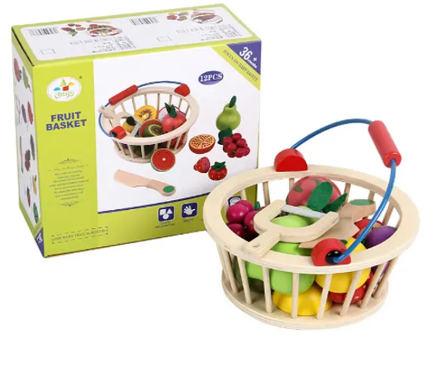 Children's Wooden Emulational Magnetic Cut Fruits And Vegetables Basket Game Play Toys Baby Toys Kitchen Educational Toy Food Set - Multicolor