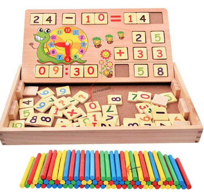 Wooden Multi Functional Learning Box - Beige & Multi Colour