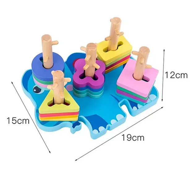 Wooden Elephant Geometric Shape Matching Blocks Toys For Kids Montessori Baby Fun Educational Learning Gift Toys Multicolor