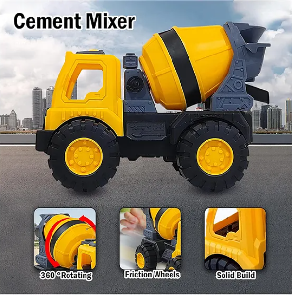 Friction Powered Construction Cement Mixer Truck Super Builder Truck Vehicle Car Toys For Kids - Multicolor