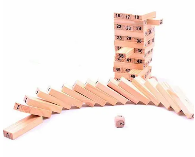 Wooden Building Block with Dice Brown - 51 pieces