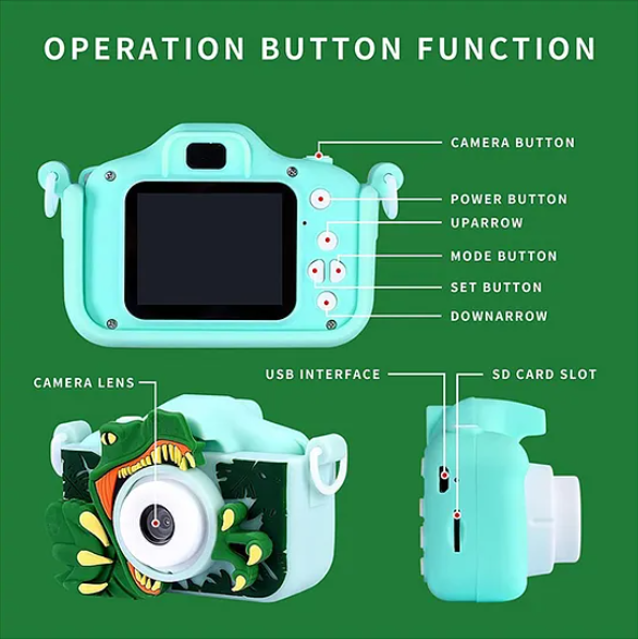 Digital Handy Portable Dinosaur Mini HD Camera For Kids Full HD 1080P 3.0 Screen With Inbuilt Games Children's Definition Camera Photos of Games Buoy Digital Cameras For Kids - Multicolor