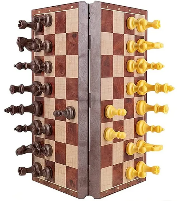 Wooden Chess with Folding Chess Board Staunton Chess Pieces & Storage Box For Kids- Multicolor